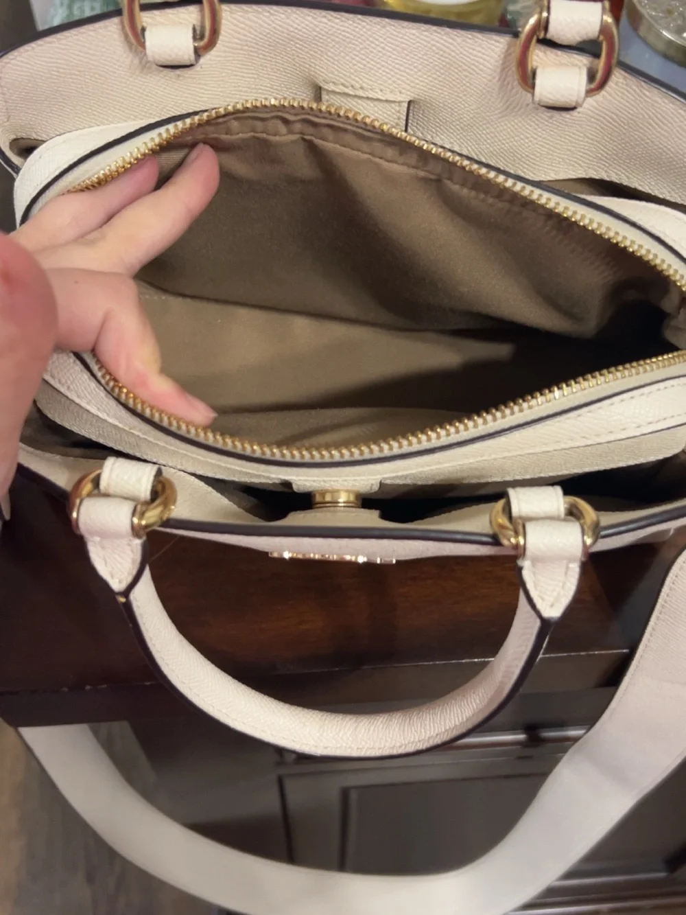 Coach Cream Pebbled Leather Satchel with Gold Hardware